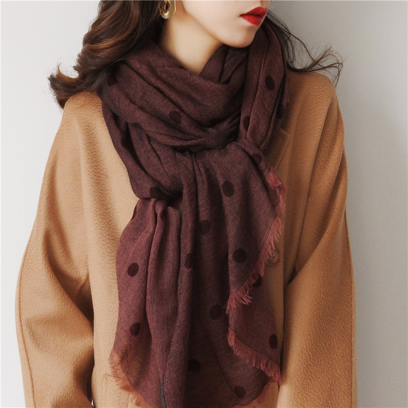 Feng Ziyu double-sided two-color vintage polka dot wool scarf women's autumn and winter thin burgundy soft warm shawl