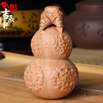 Peach Wood gourd handlebar ornaments wood carving home accessories creative gifts Xianglong bat in and out of peace