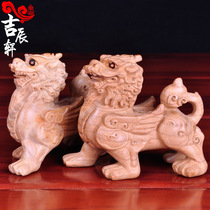 Ji Chenxuan natural peach wood brave ornaments hand-carved handlework wood carving