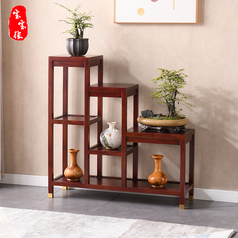 Flower rack rack living room TV cabinet side ornaments floor-to-ceiling new Chinese-style solid wood stepped flower pot rack