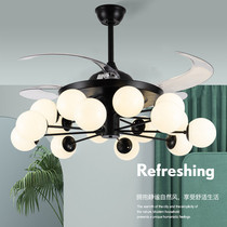 Light luxury invisible ceiling fan light Simple dining room Magic bean chandelier with fan Nordic living room variable frequency fan light mute