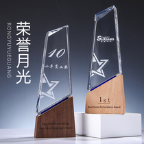 Trophy Custom Made License Plate Making Wooden Wood Crystal Inner Engraving Company Corporate Annual Meeting Award