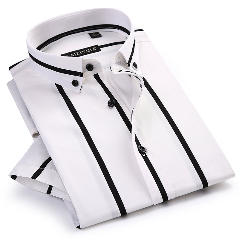 Mens Contrast Wide Stripes Short Sleeve Dress Shirts Comfo