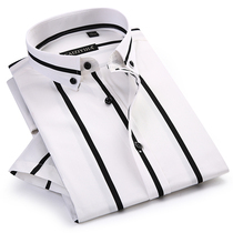 Mens Contrast Wide Stripes Short Sleeve Dress Shirts Comfo