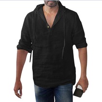 2020 Mens Cotton Linen Summer Shirt Top Hooded Baggy Butto