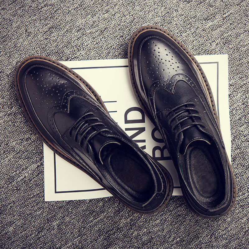 2022 autumn new brogue men's shoes Korean version business casual dress shoes British thick-soled leather shoes men's fashion