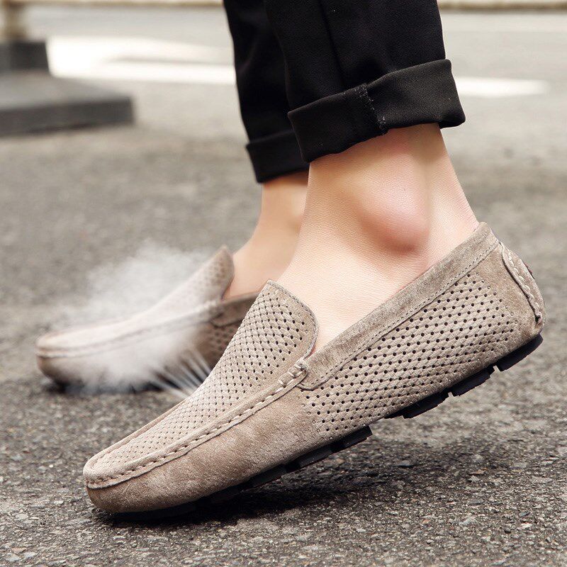 Bean Bean Shoes Man 2022 New Korean version genuine leather breathable trend One foot pedal Lazy Man Hollowed-out Set Foot Casual Men's Shoes 