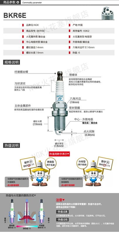 Bugi hợp kim niken NGK BKR6E 6962 Thích hợp cho Bora Sagitar Jetta Caddy Chery Peugeot bugi ô tô bugi ô tô