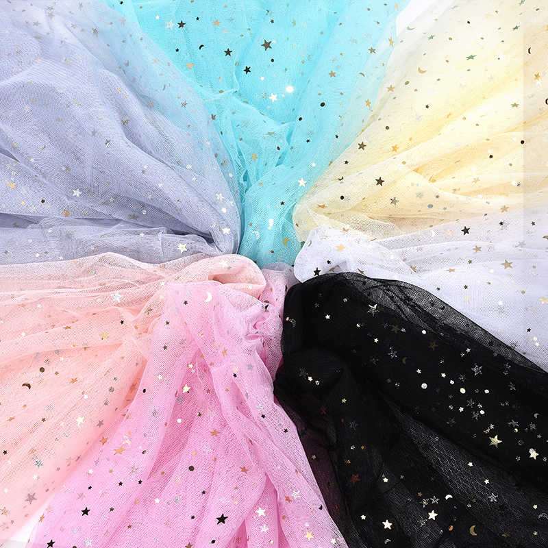 Wedding decoration gauze Wedding dress star moon yarn sequin fabric stage background gauze curtain staircase yarn decorative mesh gauze white