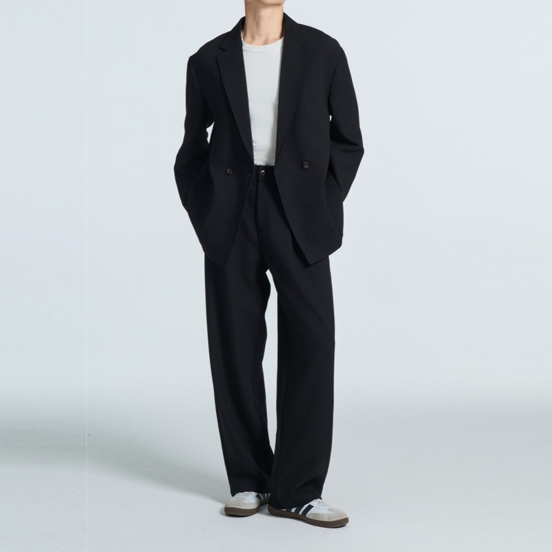 Korean Style Double-Breasted Suit Set for Men, New Loose Casual Business Engagement Blazer for Spring and Autumn