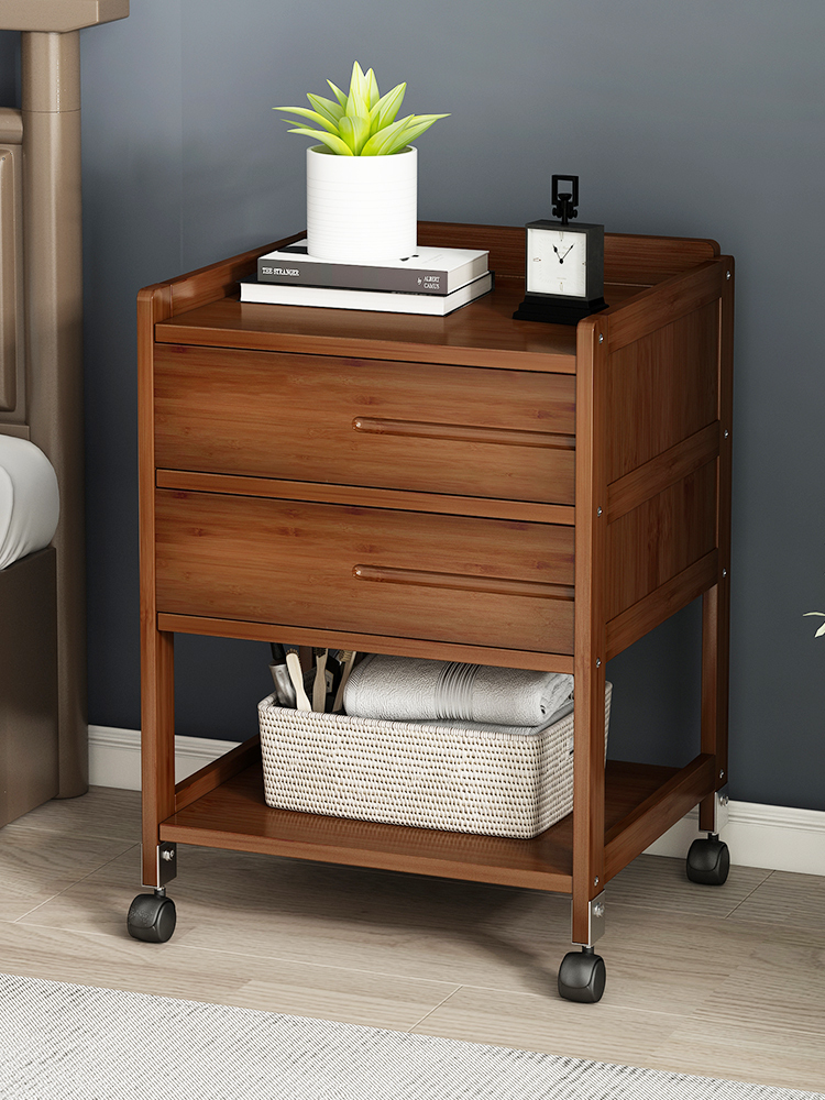 Mobile bed cabinet Modern light luxury bamboo double soy sauce Minimalist solid wood small simple bed side bedroom shelf storage cabinet