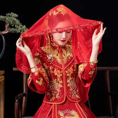 Wedding Xiuhe clothing veil red retro hijab Bride soft yarn red hijab blindfold Chinese wedding high-end embroidery
