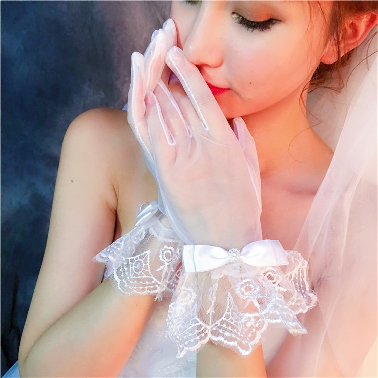 Bride Han Style Flowers Long Version Gloves White Butterfly Knot Lace Only Beauty Fairy Air Gloves Wedding Dress Breathable Accessories