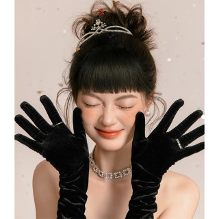 Black velvet long gloves wedding photo studio photo props