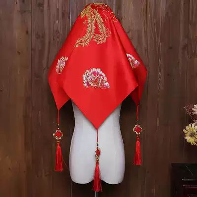 Bride red hijab wedding Chinese wedding Xiuhe hijab new retro embroidery hiker tassel red hijab yarn