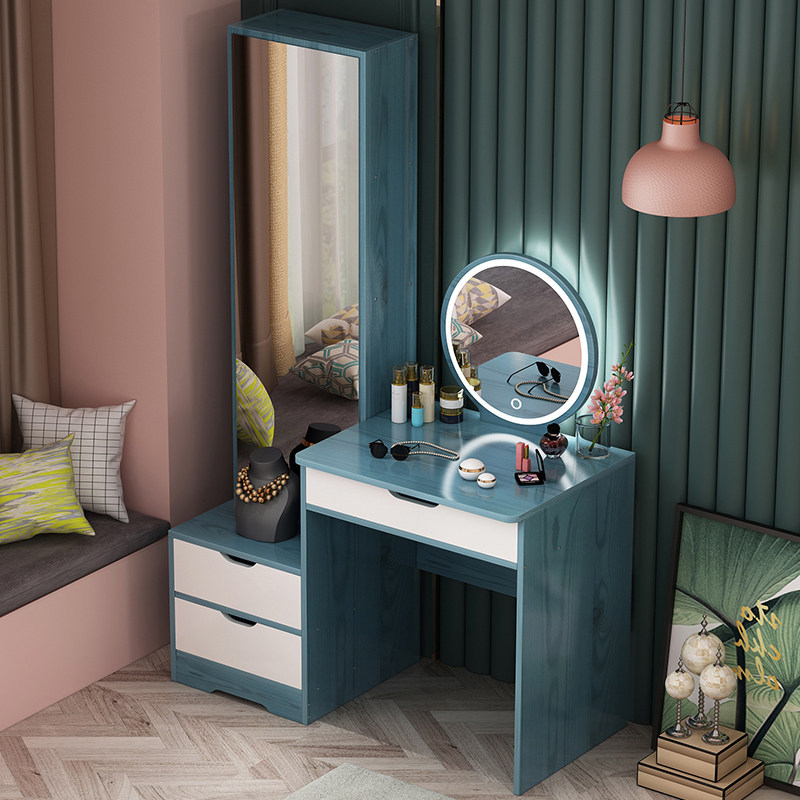 Nordic full-body mirror storage MAKEUP DESK SMALL FAMILY TYPE WITH LAMP MAKEUP MIRROR SMALL WARDROBE MODERN MINIMA NET RED MAKEUP TABLE