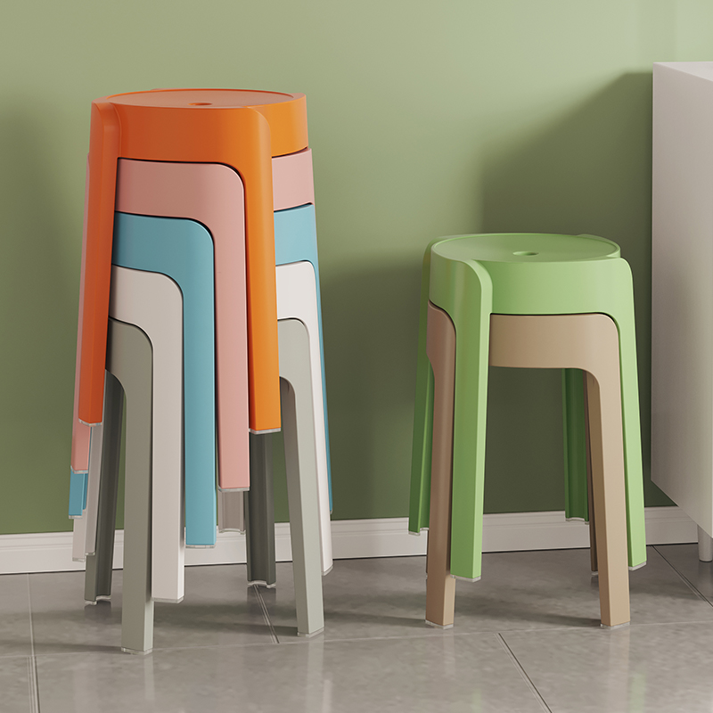 Net Red Plastic Stool Home Thickening Stackable Round Stool Brief Modern Living Room Table High Stool Nordic Glue Chair