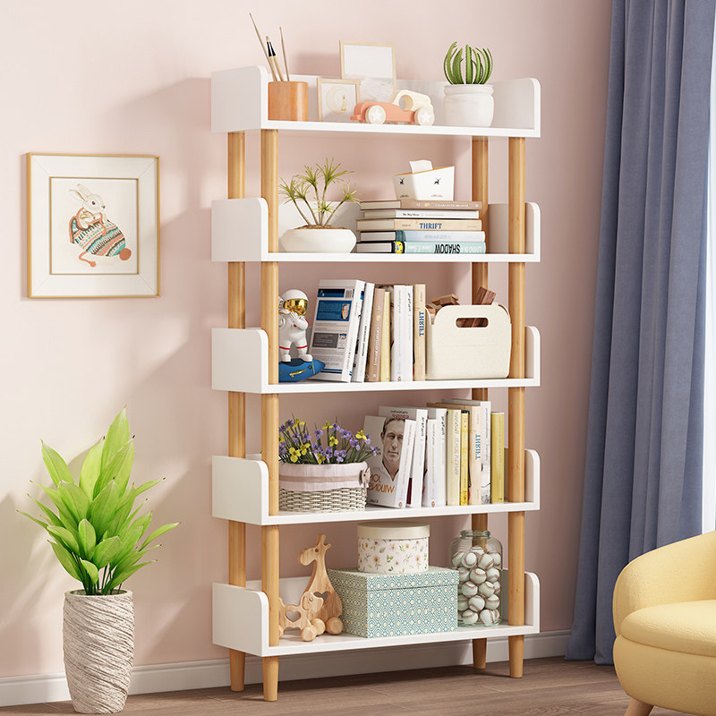 Bookshelf children's floor shelf vertical wall simple solid wood leg bookcase Nordic simple multi-layer storage shelf