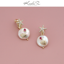 Baroque natural pearl zircon starfish cute little fish cool ocean earrings no earrings earrings ear clip female painless