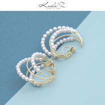 Handmade light extravagant style gentle romantic French type C- type multi-layer pearl string earrings earrings without earrings ear clip ins