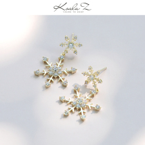 2020 new Japanese early snow snowflake full diamond zircon earrings stud earrings painless no ear pierced ear clip female