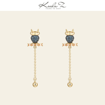 KLZ premium sense cute owl tassel femininity earrings without ear pierced ear clip Daily age reduction wild match net red