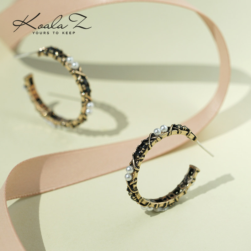 Classic High Set Black Medieval Aroma Grandmother Autumn Winter Advanced Sensation Doing Old Retro Pearl Earrings Without Ear Clip-Taobao