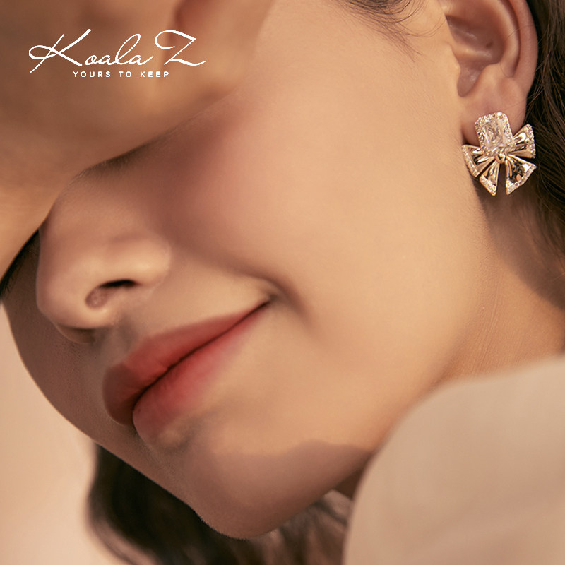 High level sensation sweet US jewel metal butterfly knot zircon earrings without ear clip