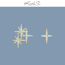 Cold temperament asymmetrical gold stitching zircon astral stud earrings earrings painless no ear pierced ear clip everyday