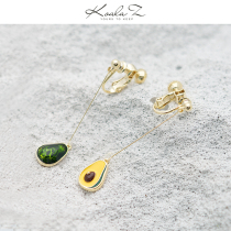 Simple fresh and cute asymmetric AB avocado earrings without ear clip daily creative accessories