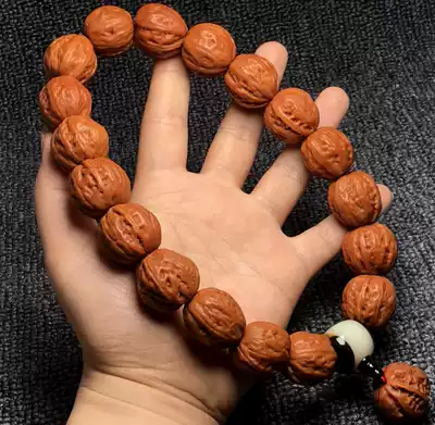 Qiuzi walnut holding large and small hand string Buddha beads Mentougou Beijing eight edge round short pile lion head grinding disc red skin