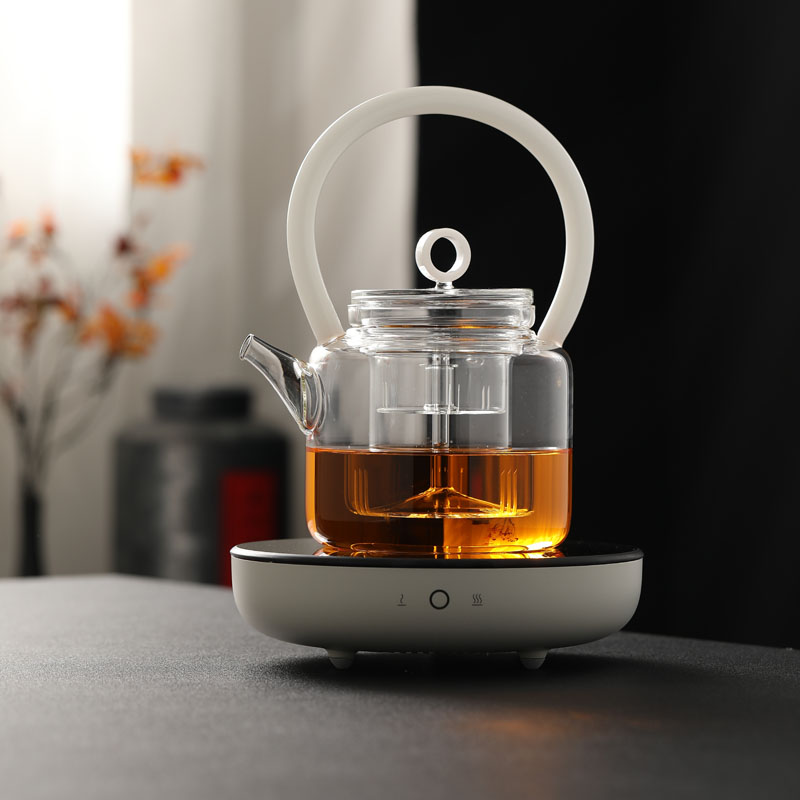 Xinyu handmade glass steaming dual-purpose double-inner teapot black crystal furnace steaming tea kettle glass beam-lifting pot