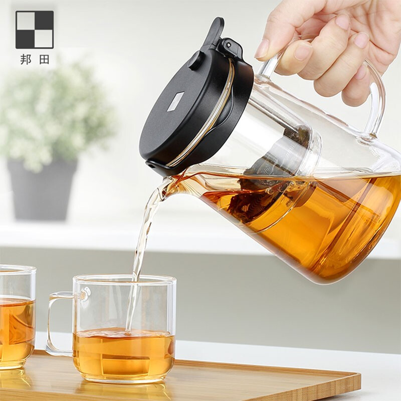 Buntian Full Glass Liner Flutter Cups Press-Removable Washable Filter Flushing Tea Instrumental Office Simple Bubble Teapot