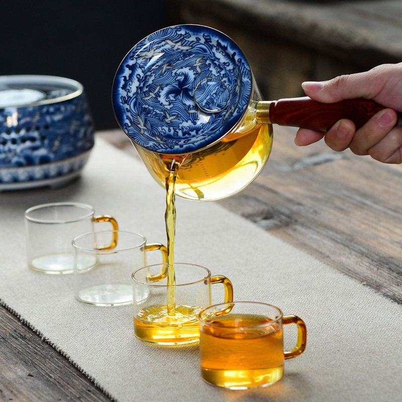 Black Crystal Furnace Boiling Tea Instrumental Bubble Teapot Sets High Temperature Resistant Thickened Glass Wood Handle Side To Cook Teapot Ceramic Liner