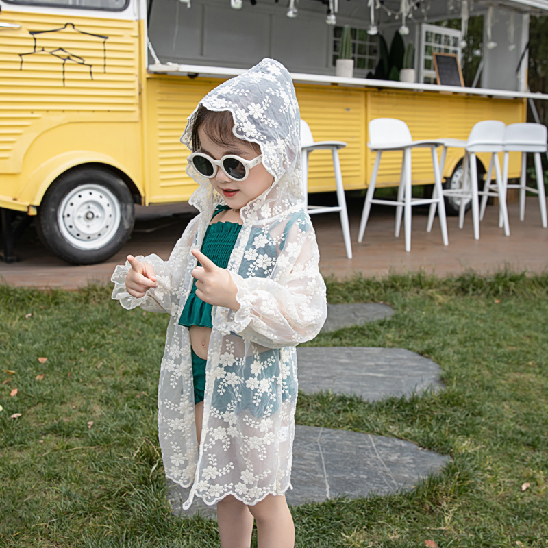 Children's sunscreen clothes girls lace blouse tulle summer air conditioning shirt sunscreen cardigan beach jacket sunshade veil