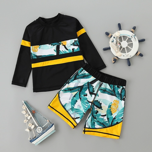 Детский купальник для мальчиков, лонгслив, комплект, пляжные штаны, защита от солнца, подходит для подростков, большой размер