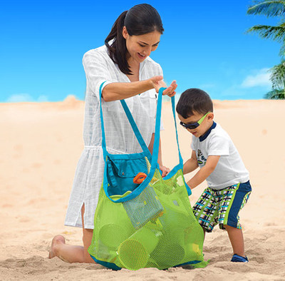 Children's folding beach toy storage bag Finishing bag Large baby seaside vacation travel net bag Beach bag