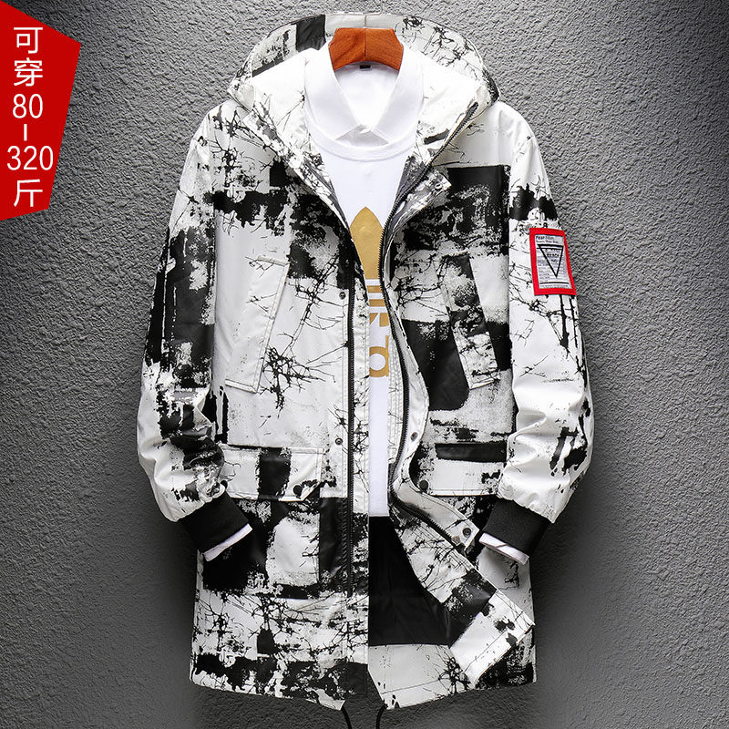 Men's windbreaker mid-length version spring, autumn and winter new Korean version of the trendy street coat plus velvet thickened long coat winter clothing