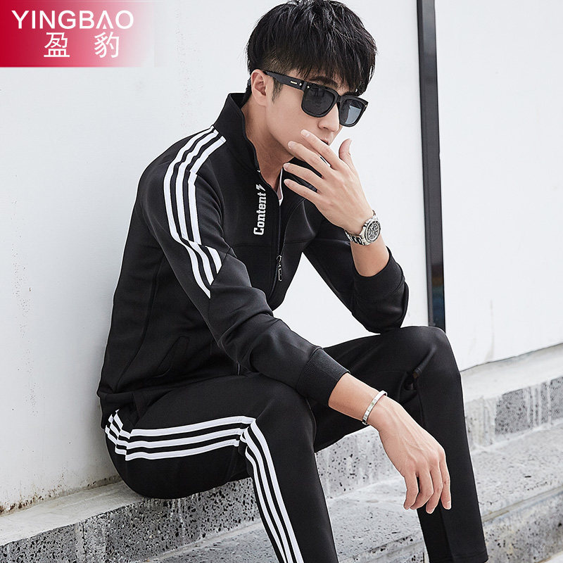 Sports suit men's spring and autumn and winter running plus fat plus size fat plus velvet thickened casual loose sportswear