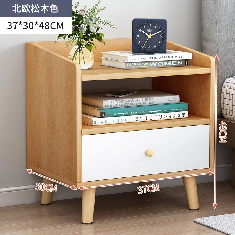 Style Cupboard Wooden Bedside Table Side Bed Bedroom Cabinet (29112:97926:Installation method:Assemble;1627207:9726666404:sort by color:Single pumping recommendation North European piglet + solid wood)