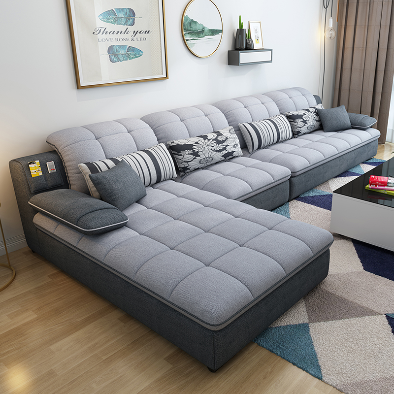 Wood treasure Nordic fabric sofa small apartment simple modern removable and washable corner economical living room sofa combination