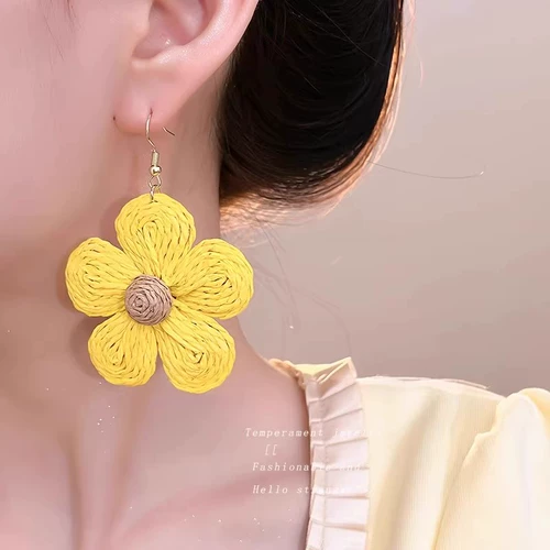 Летние желтые шифоновые серьги, в цветочек