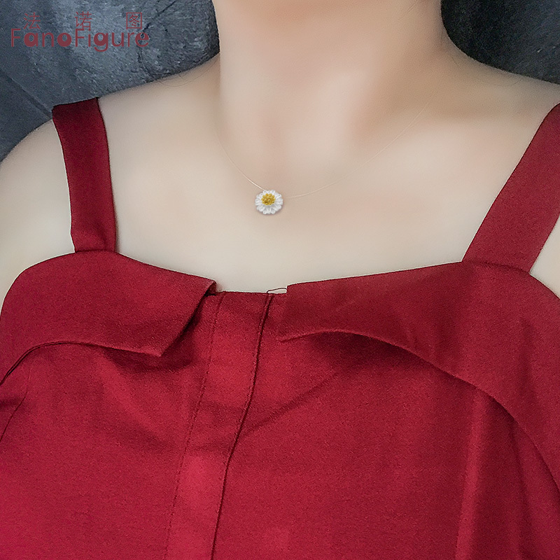 Fano Tu Necklace Cord Transparent Fishing Line Clavicle Chain Necklace Cord Invisible Personalized Lanyard Silver Cube Pendant Lanyard