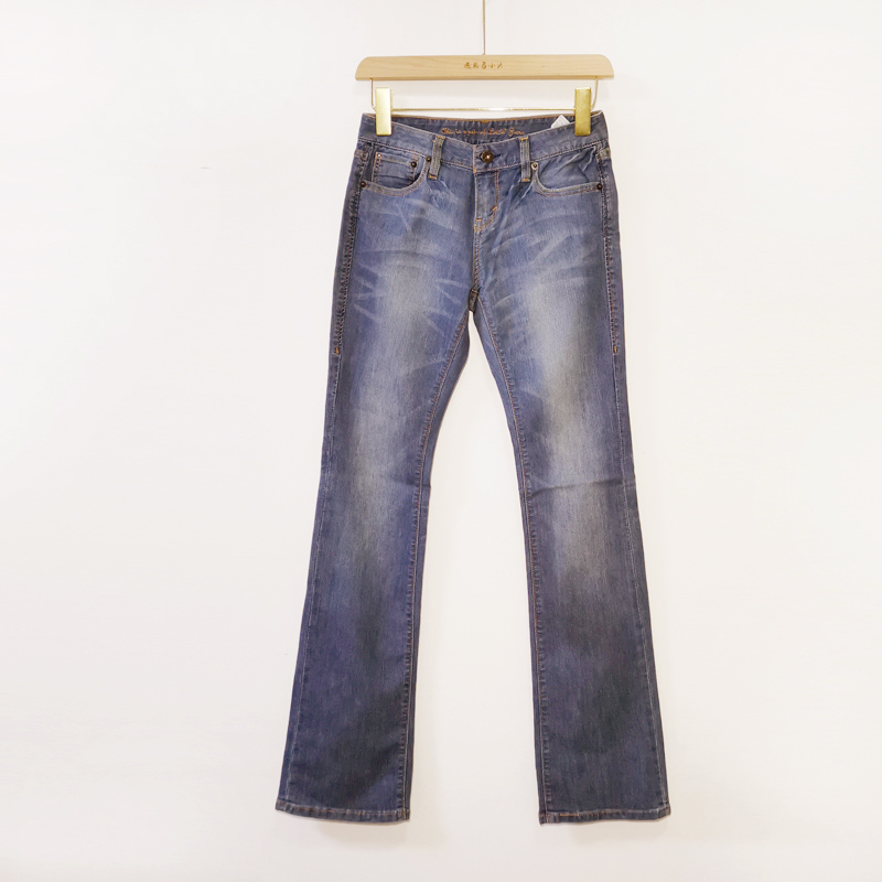 American Style Vintage Flared Jeans, Slim Fit, Cotton, Low Waist, Washed, Women's Long Pants, Size 155-160cm