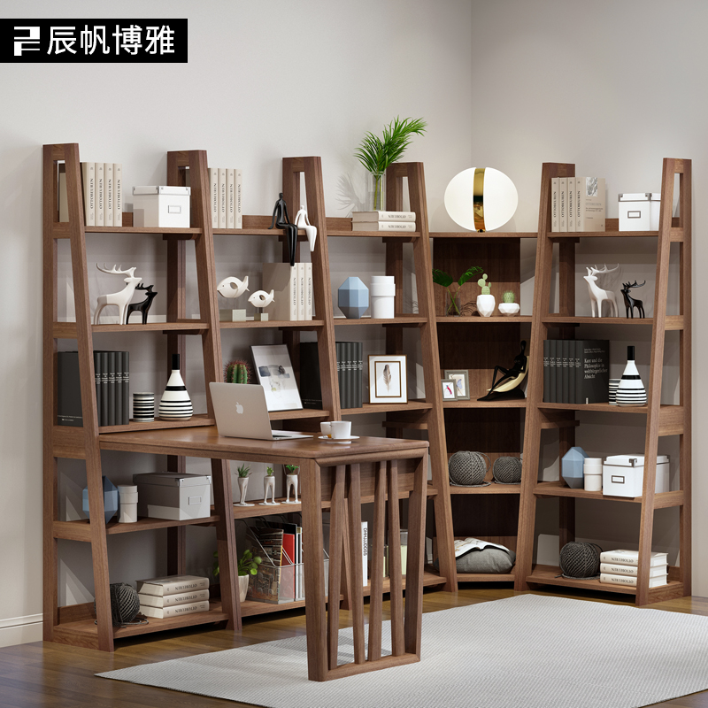 Study Full solid wood desk bookshelf combination Home office computer desk Learning writing desk chair set