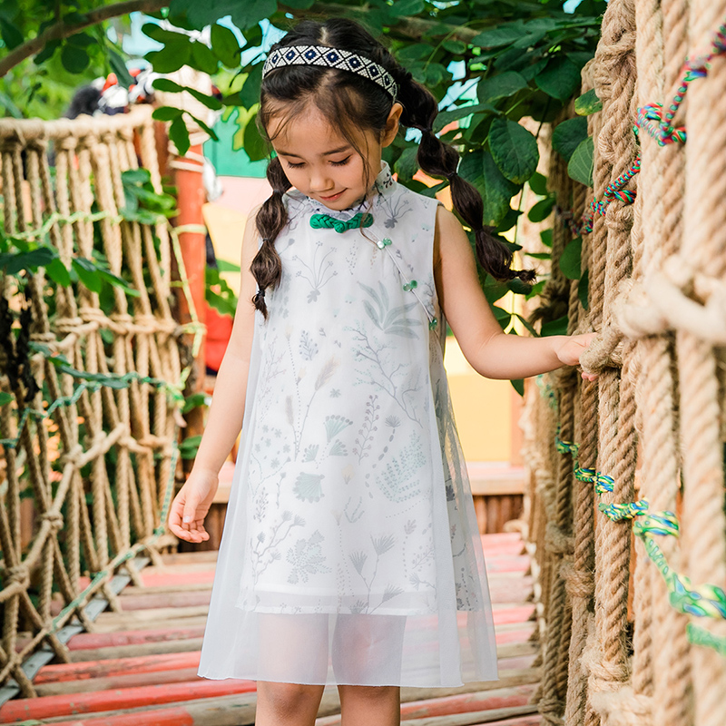 Rift Kids 2019 Fall mới đứng cổ ống tay đầm với Citi váy váy 56.180.377.