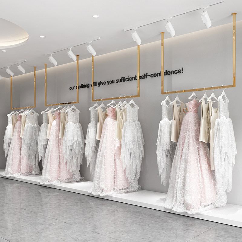 Stainless steel wedding shop special dress hanging hanger creative wall hanging ceiling hanging rod U-shaped women's clothes hanger