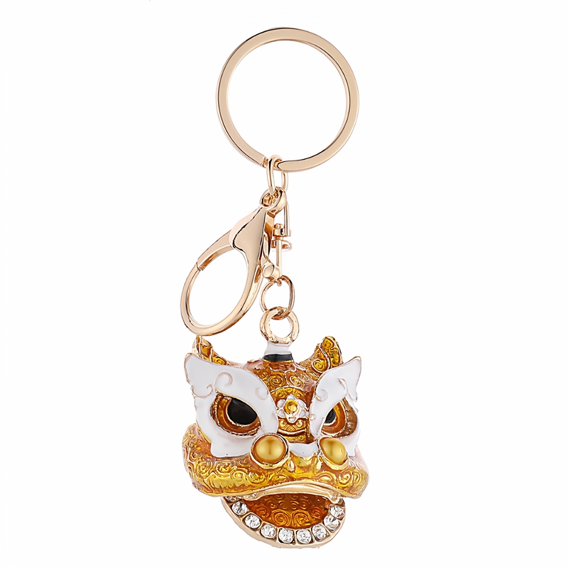 Chinese Style Lion Dance Keychain with Rhinestones, Lion Head Bag Charm, Popular in Europe and America, Small Lion Bag Charm