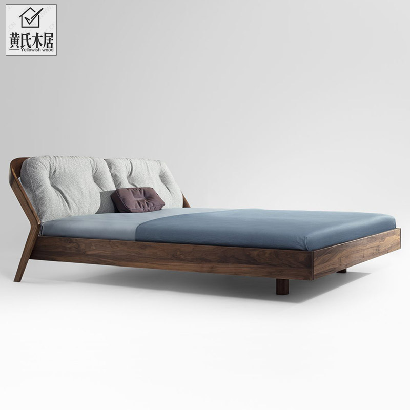 North American Black Walnuts Wood Full Solid Wood Bed Nordic Modern Light Extravaganza 1 8 m Large Bed Cloth Art Soft Leaning on the main bedroom with a double bed