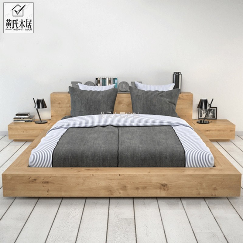 Nordic Solid Wood Tatami Oak Loft Low Bed Modern Black Walnut Wood No Bedside Bed Frame Day Type Landing Short Bed